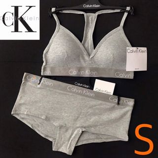 カルバンクライン(Calvin Klein)の下着 CK レアUSA カルバンクライン ブラ ボーイショーツS グレー(ブラ&ショーツセット)