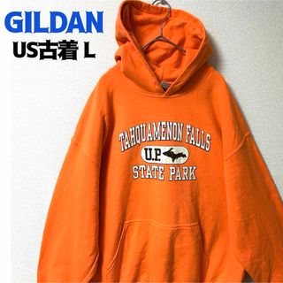 ギルタン(GILDAN)のUS古着 ギルダン スウェットパーカー ミシガン州 オレンジ L プルオーバー(パーカー)