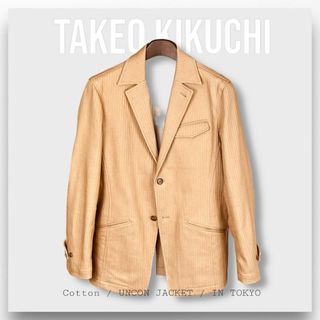 TAKEO KIKUCHI - 【タケオキクチ】アンコンジャケット キャメル ストライプ ヘリンボーン L