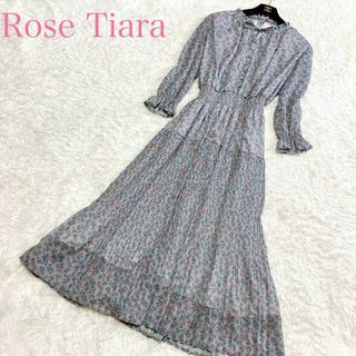 ローズティアラ(Rose Tiara)の美品 ローズティアラ  ロングワンピース 40 L マキシ丈 ボウタイ リボン(ロングワンピース/マキシワンピース)