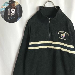 ヴィンテージ(VINTAGE)のNFL古着 ハーフジッププルオーバーフリース スティーラーズ刺繍ロゴ 黒色2XL(スウェット)