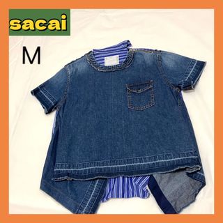 サカイ(sacai)の◎春夏　sacai 再構築　デニム　シャツ　ストライプ　ブルー　レディース(シャツ/ブラウス(半袖/袖なし))