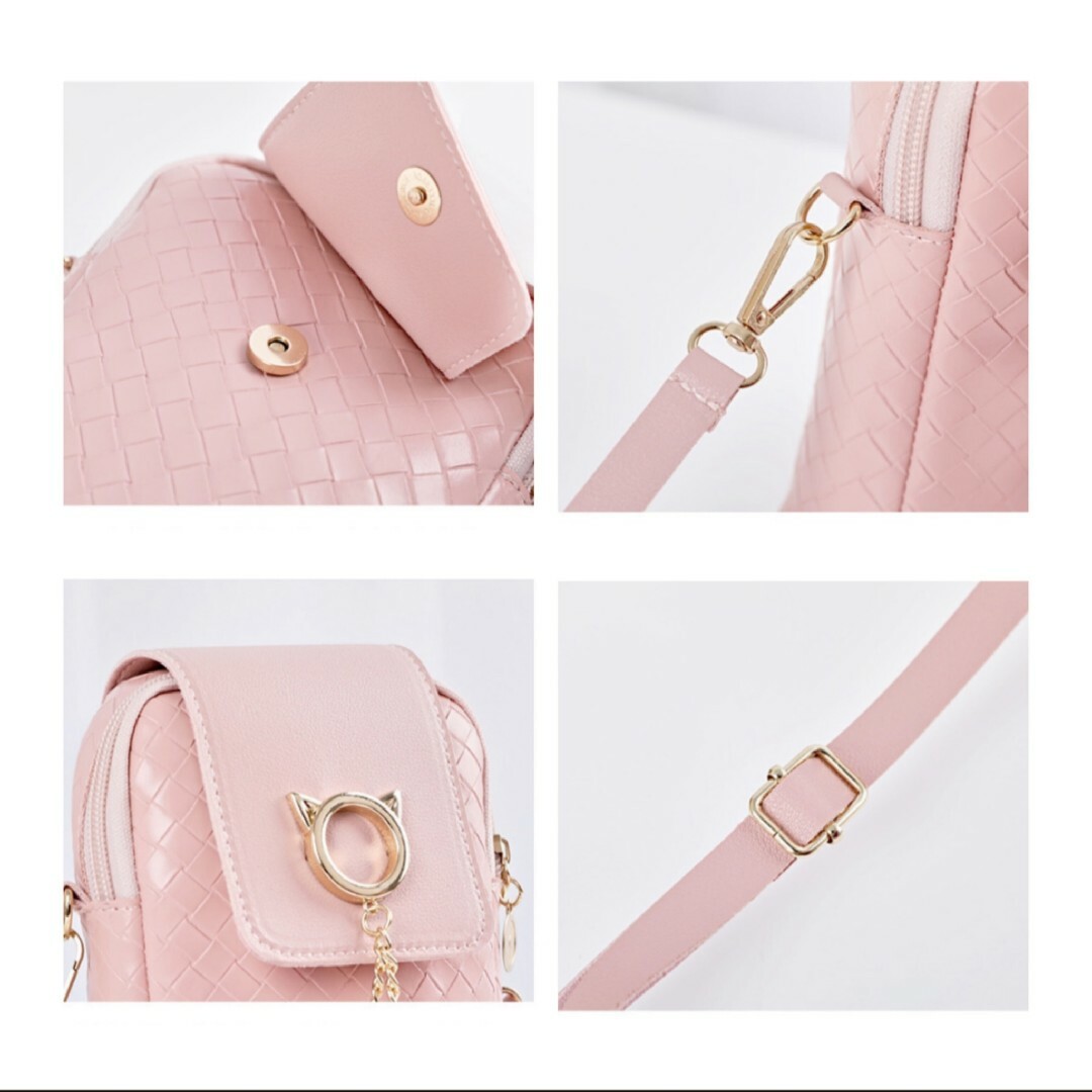 スマホショルダーバッグ 斜め掛け パールチャーム ミニバッグ かわいい ピンク レディースのバッグ(ショルダーバッグ)の商品写真