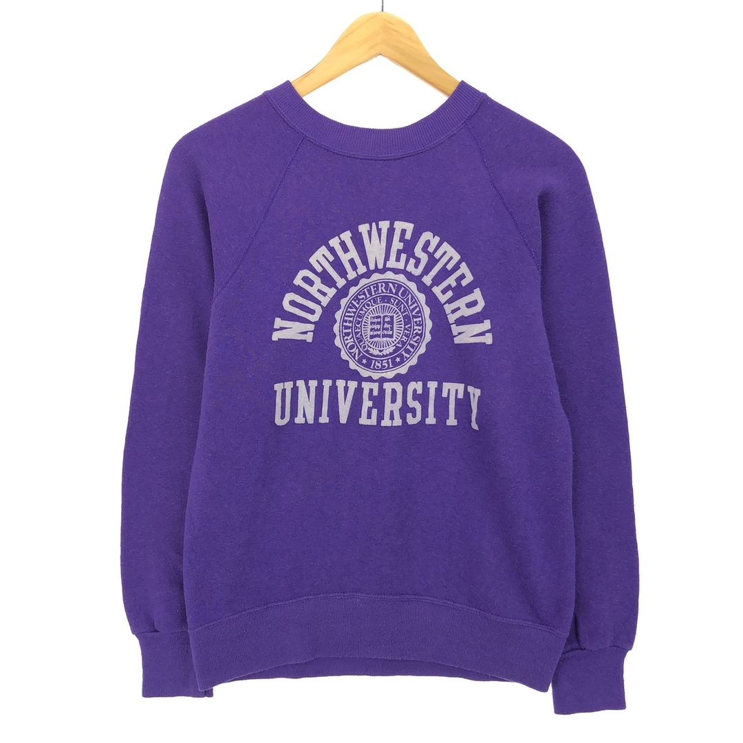 Champion(チャンピオン)の古着 70年代 チャンピオン Champion バータグ NORTHWESTERN UNIVERSITY ノースウエスタン大学 フロッキープリント カレッジスウェットシャツ トレーナー USA製 レディースS ヴィンテージ /eaa424400 レディースのトップス(トレーナー/スウェット)の商品写真