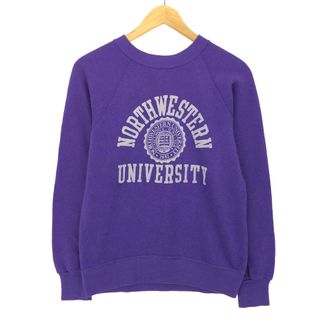 チャンピオン(Champion)の古着 70年代 チャンピオン Champion バータグ NORTHWESTERN UNIVERSITY ノースウエスタン大学 フロッキープリント カレッジスウェットシャツ トレーナー USA製 レディースS ヴィンテージ /eaa424400(トレーナー/スウェット)