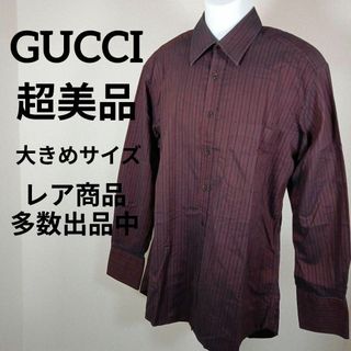 グッチ(Gucci)のⅩⅥ182超美品　グッチ　シャツ　40　ストライプ　光沢素材　ワインレッド(その他)