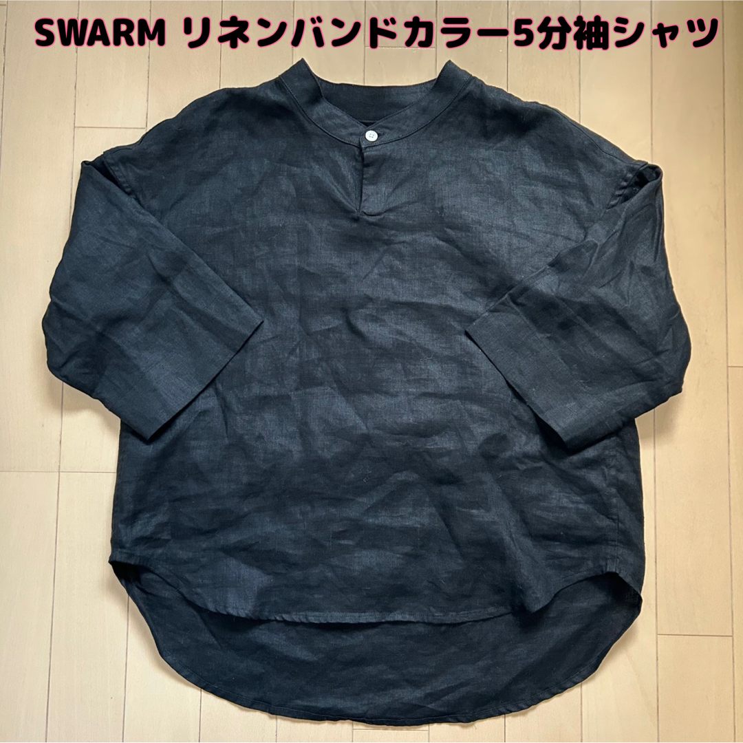 nest Robe(ネストローブ)のSWARM(スワーム)リネンバンドカラー5分袖シャツ レディースのトップス(シャツ/ブラウス(半袖/袖なし))の商品写真