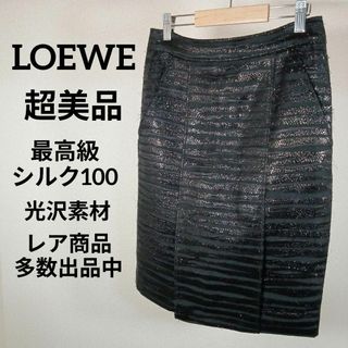 ロエベ(LOEWE)のⅩⅥ183超美品　ロエベ　タイトスカート　ボーダー　光沢素材　36　裏地シルク(その他)