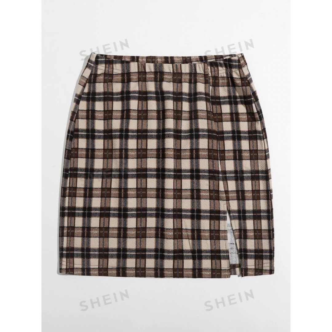 SHEIN(シーイン)のチェックミニスカート SHEIN EZwear スプリットヘム タータン レディースのスカート(ミニスカート)の商品写真