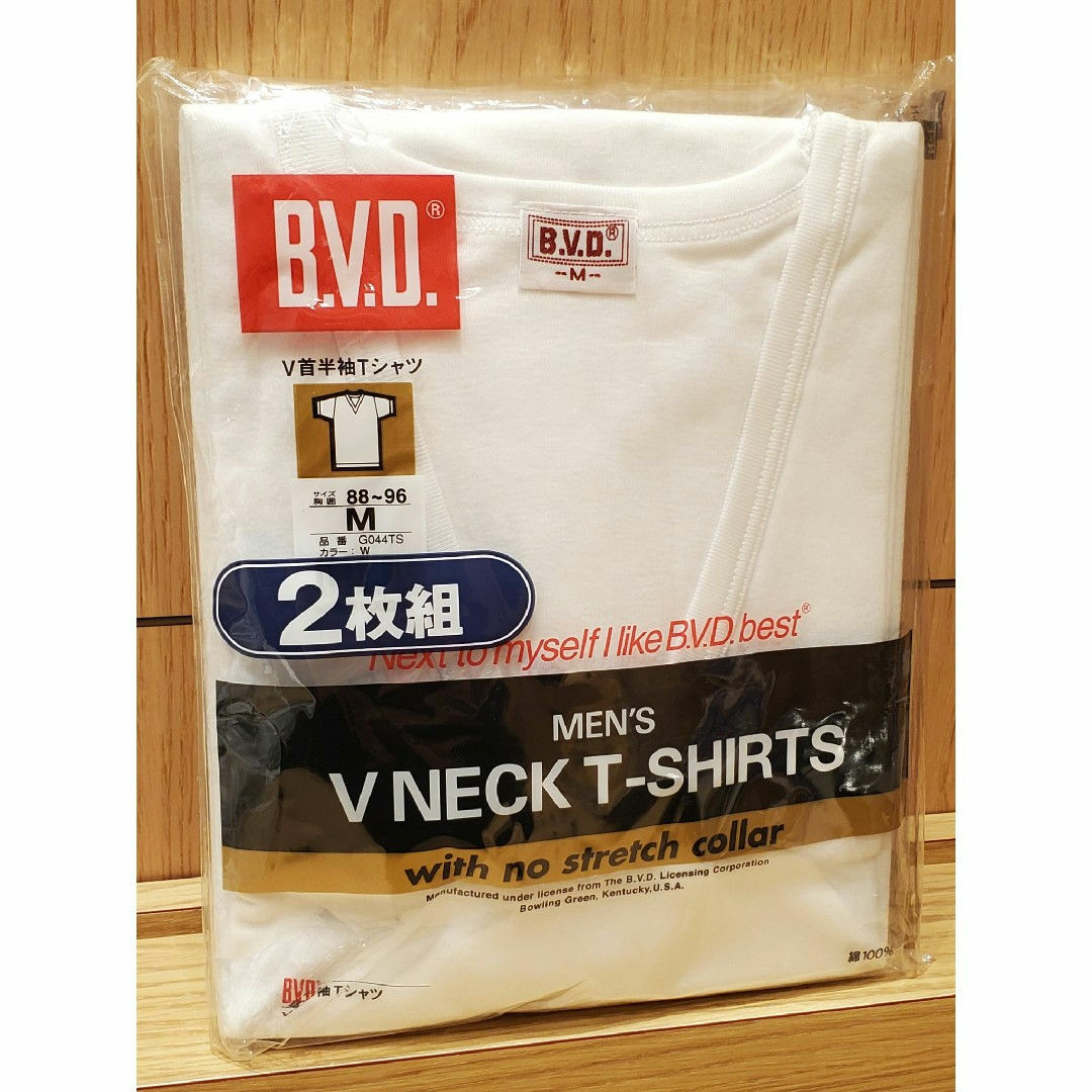 BVD(ビーブイディー)の【新品】2枚組 BVD V首 半袖Tシャツ M 綿100％ 胸囲88～96cm メンズのトップス(Tシャツ/カットソー(半袖/袖なし))の商品写真