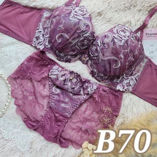 №556【B70】ダマスクリッチフローラル育乳脇高ブラジャー&バック透けショーツ(ブラ&ショーツセット)