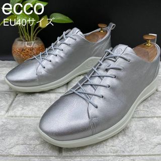 エコー(ECCO)の★極美品 ecco エコー スニーカー オールレザー シルバー 本革 EU40(スニーカー)