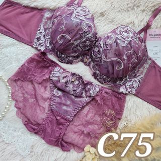 №558【C75】ダマスクリッチフローラル育乳脇高ブラジャー&バック透けショーツ(ブラ&ショーツセット)