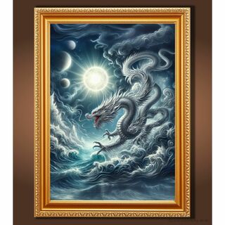 『海上を駆ける銀龍』額縁付きグラフィック・スピリチュアルアート(置物)