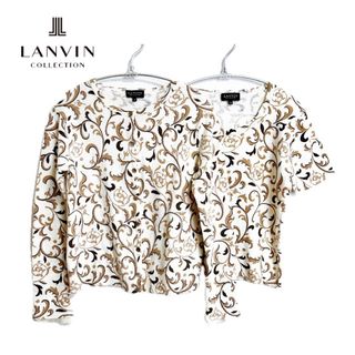 ランバンコレクション(LANVIN COLLECTION)の【 LANVIN 】　ランバン　ウール混　ペイズリー　白　アンサンブル　カーデ(アンサンブル)