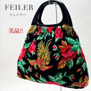 フェイラー(FEILER)の美品 フェイラー ハンドバッグ トートバッグ 手提げ パラディス柄 ブラック(トートバッグ)