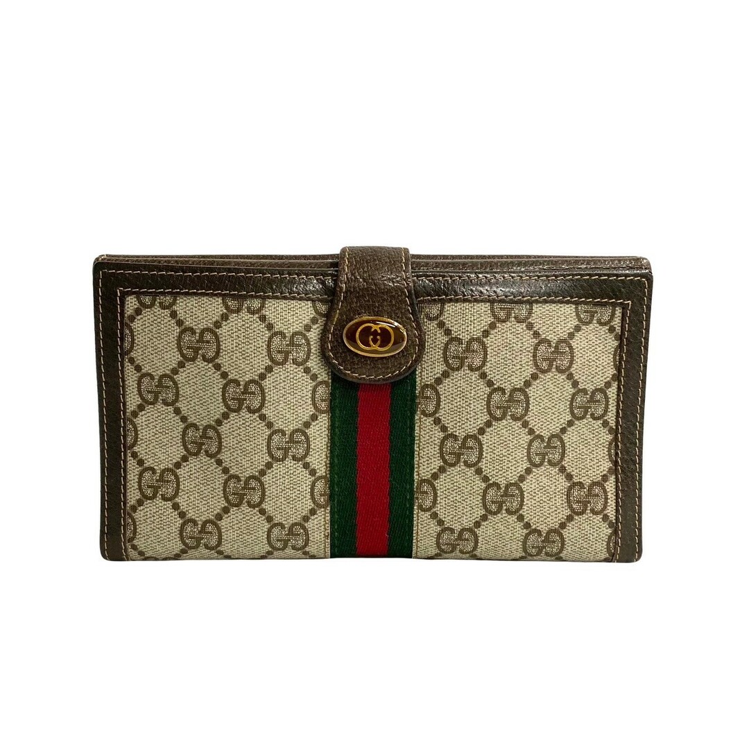 極 美品 GUCCI グッチ オールドグッチ ヴィンテージ シェリーライン GG ロゴ 金具 レザー 二つ折り 長財布 ウォレット ブラウン 95892