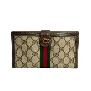 グッチ(Gucci)の極 美品 GUCCI グッチ オールドグッチ ヴィンテージ シェリーライン GG ロゴ 金具 レザー 二つ折り 長財布 ウォレット ブラウン 95892(財布)