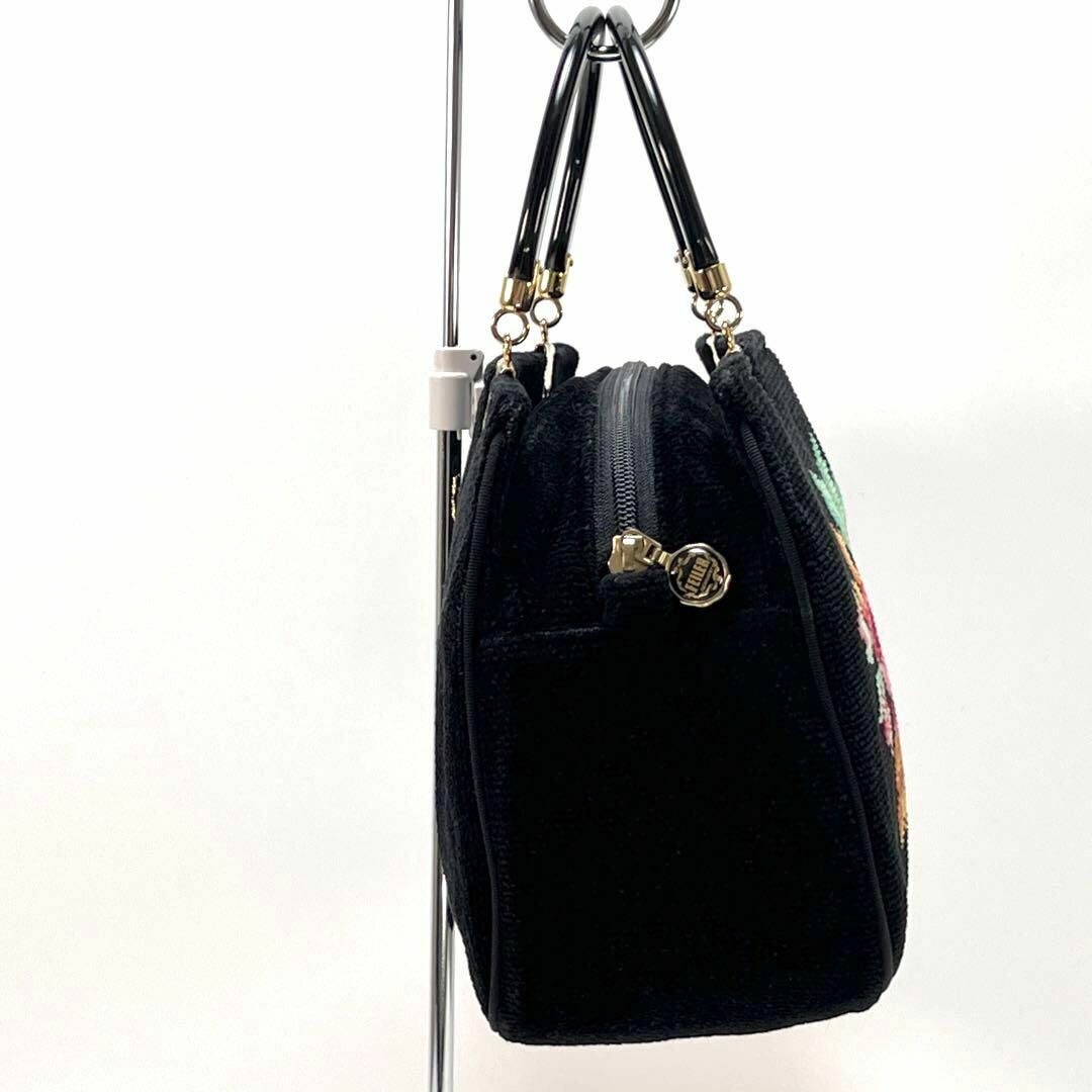 FEILER(フェイラー)の美品 フェイラー ハンドバッグ トートバッグ ブラック フラワー 花 レディース レディースのバッグ(ハンドバッグ)の商品写真