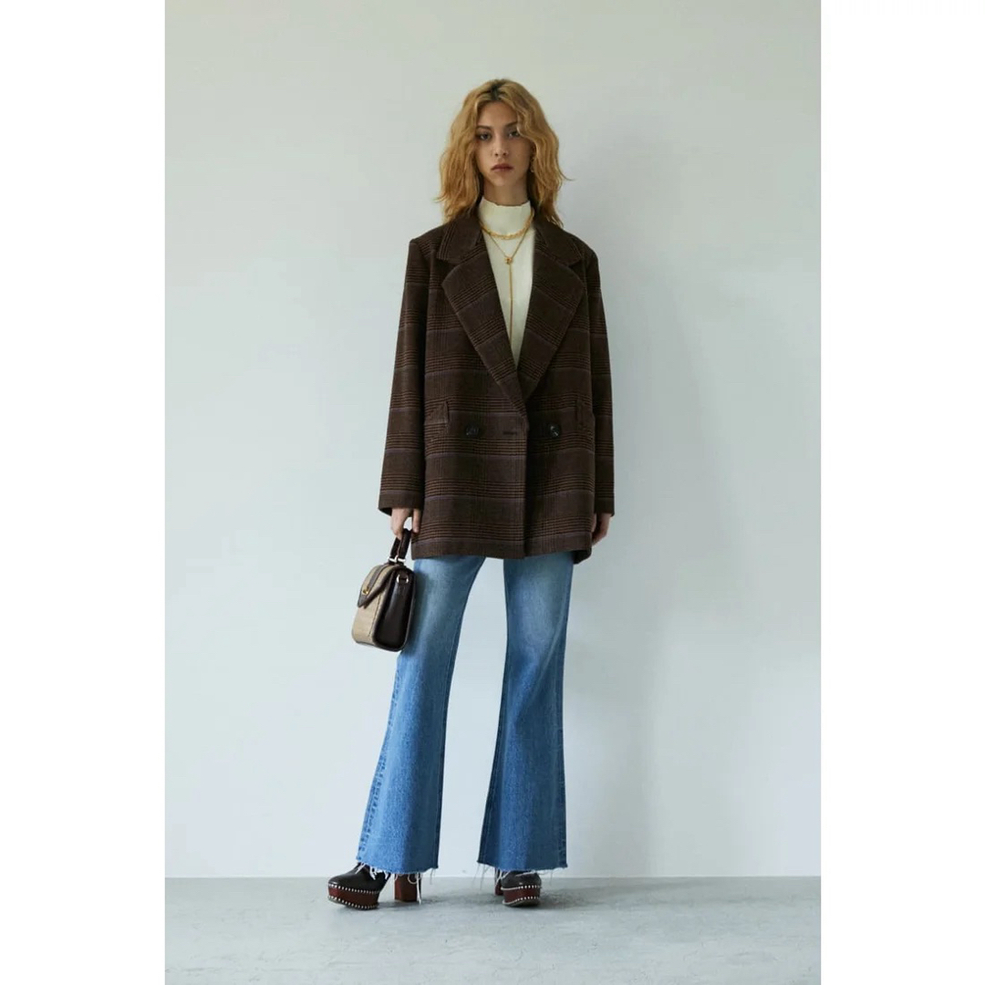 moussy(マウジー)のmoussy〜CHECK MIDDLE JACKET ブラウン サイズ1 レディースのジャケット/アウター(テーラードジャケット)の商品写真