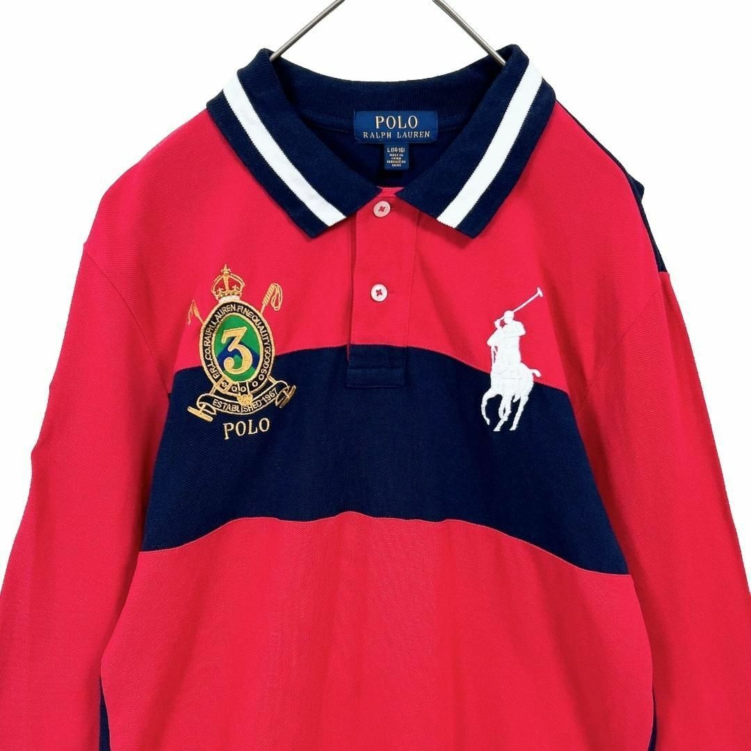 POLO RALPH LAUREN(ポロラルフローレン)の美品★L★ポロラルフローレン ビッグポニー・エンブレム ラガーシャツ ジャージ キッズ/ベビー/マタニティのキッズ服男の子用(90cm~)(Tシャツ/カットソー)の商品写真