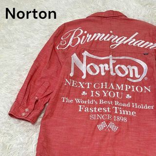 Norton ノートン　刺繍　七分丈　シャツ　レッド