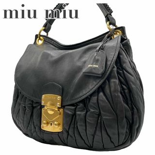 ミュウミュウ(miumiu)の美品　ミュウミュウ　d5 マテラッセ　ハンドバッグ　黒　ゴールド金具　ナッパ(ハンドバッグ)