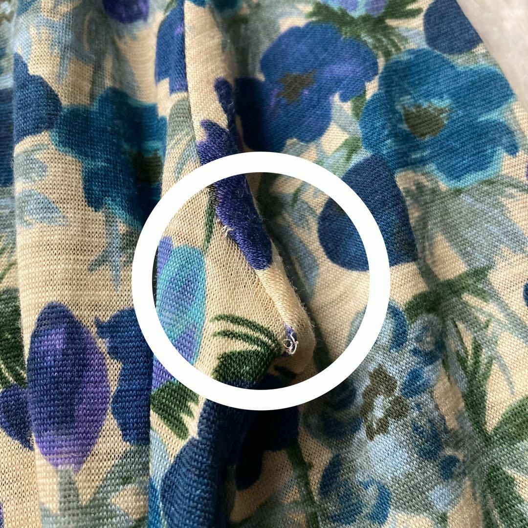 Sybilla(シビラ)のシビラ　ウールフレアワンピース　Aライン　ウエストリボン　花柄　ブルー　日本製 レディースのワンピース(ひざ丈ワンピース)の商品写真