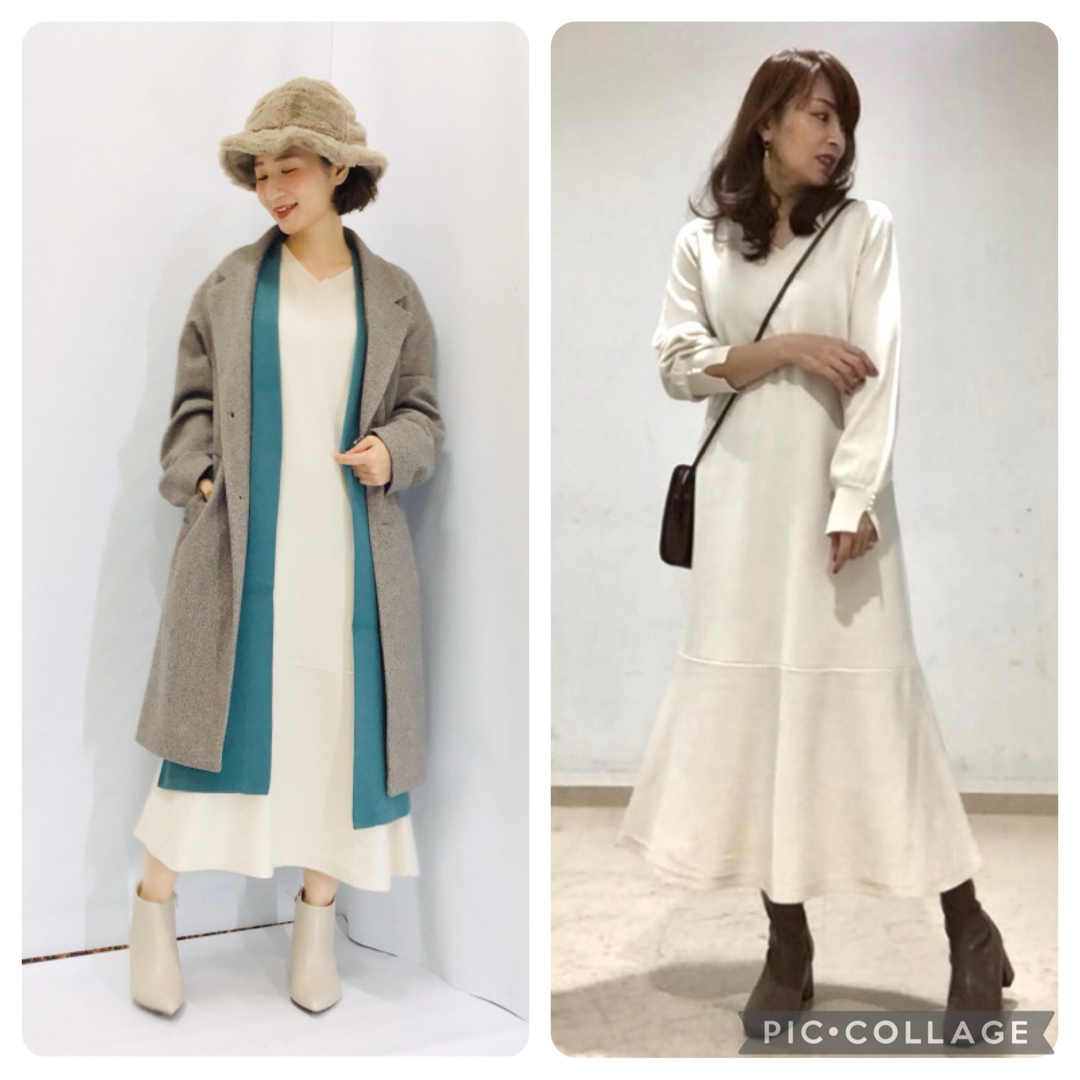 GU(ジーユー)のGU★フレアヘムニットワンピース(長袖)Z☆NATURAL★S☆ジーユー レディースのワンピース(ロングワンピース/マキシワンピース)の商品写真