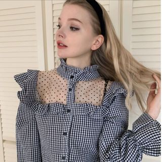 エピヌ(épine)のdot see-through gingham check blouse(シャツ/ブラウス(長袖/七分))