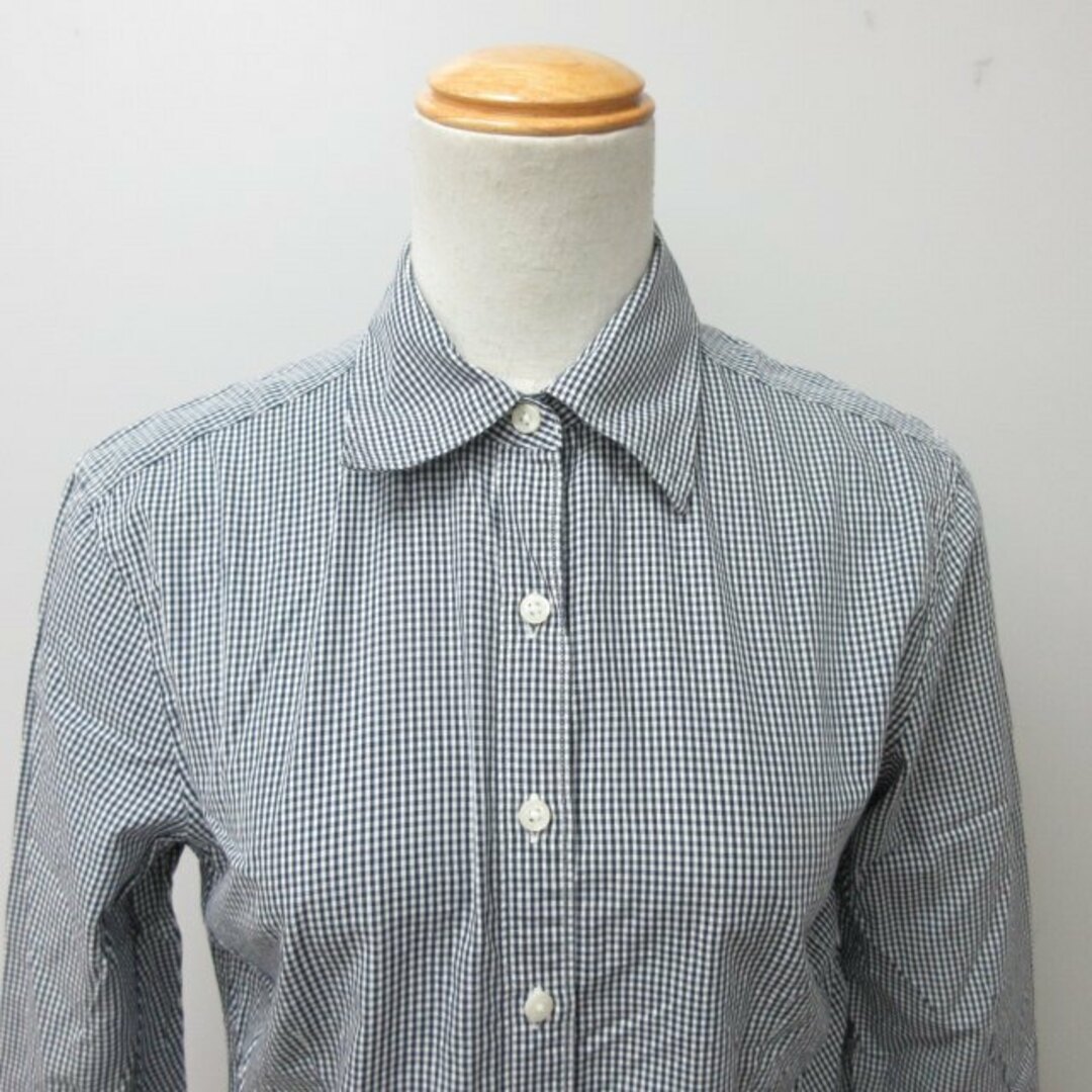 Brooks Brothers(ブルックスブラザース)のブルックスブラザーズ チェックシャツ ブラウス 長袖 白 紺 S レディースのトップス(シャツ/ブラウス(長袖/七分))の商品写真