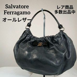 サルヴァトーレフェラガモ(Salvatore Ferragamo)のH3美品　サルヴァトーレフェラガモ　ハンドバッグ　ヴァラリボン　レザー　ブラック(その他)