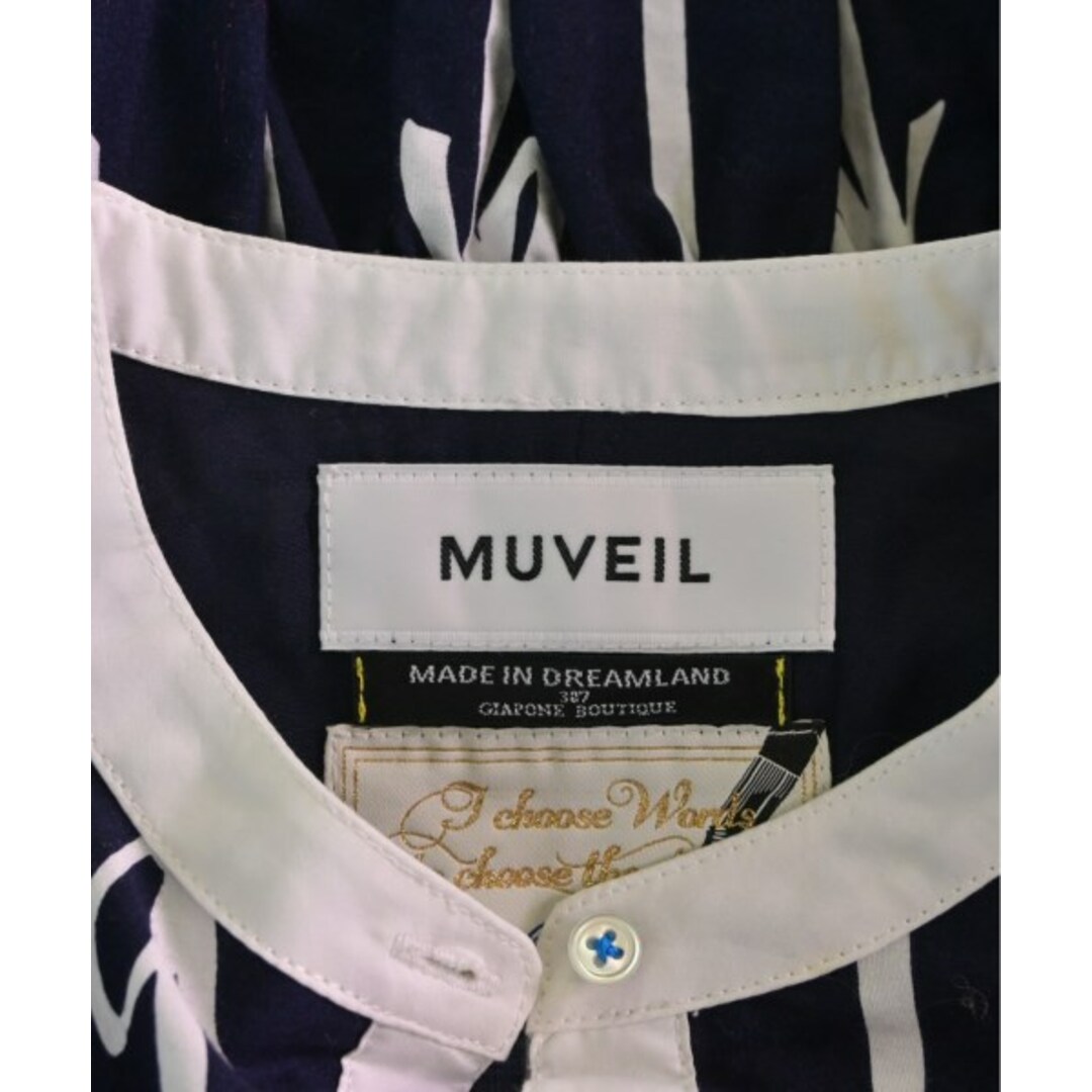 MUVEIL(ミュベール)のMUVEIL ミュベール ワンピース 38(M位) 紺x白(総柄) 【古着】【中古】 レディースのワンピース(ひざ丈ワンピース)の商品写真