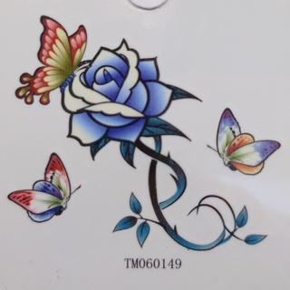 タトゥーシール ワンポイント 青い薔薇 ブルーローズ 蝶々 カラフル バタフライ(アクセサリー)