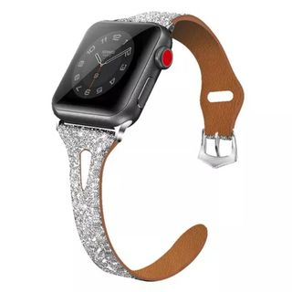 Apple Watch グリッターレザーバンド 38/40/41mm シルバー(腕時計)