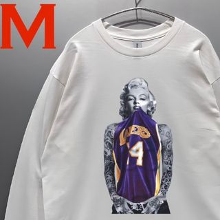 パロディ ロンt 男女兼用 LAKERS×マリリンモンロー 長袖tシャツ（白）(Tシャツ/カットソー(七分/長袖))