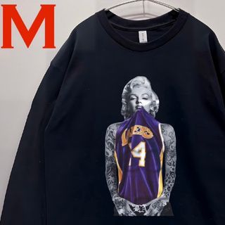 パロディ ロンt 男女兼用 LAKERS×マリリンモンロー 長袖tシャツ（黒）(Tシャツ/カットソー(七分/長袖))