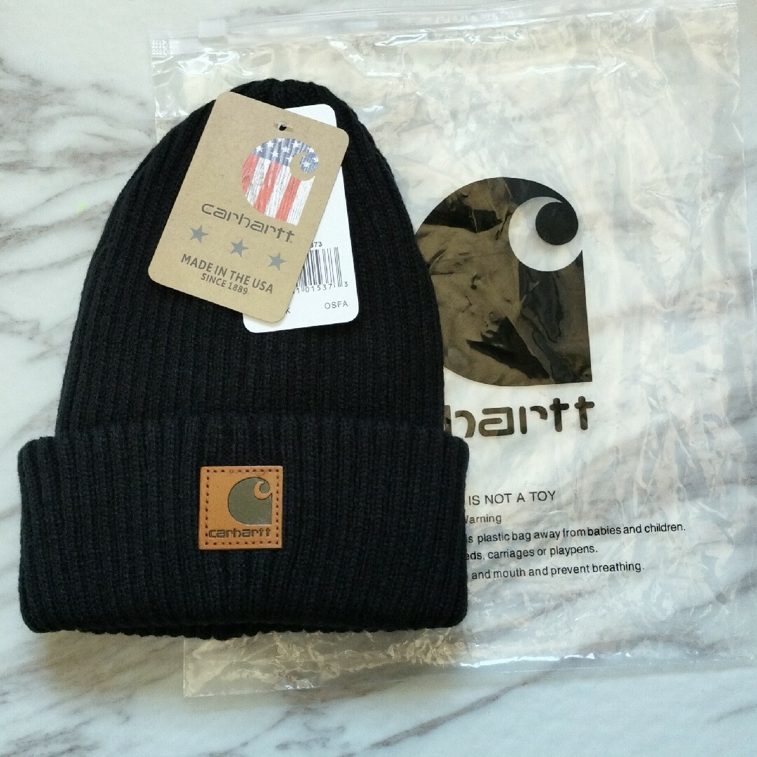 carhartt(カーハート)のwt Carhartt カーハート  ニット帽 ニットキャップ ブラック 黒　① レディースの帽子(ニット帽/ビーニー)の商品写真