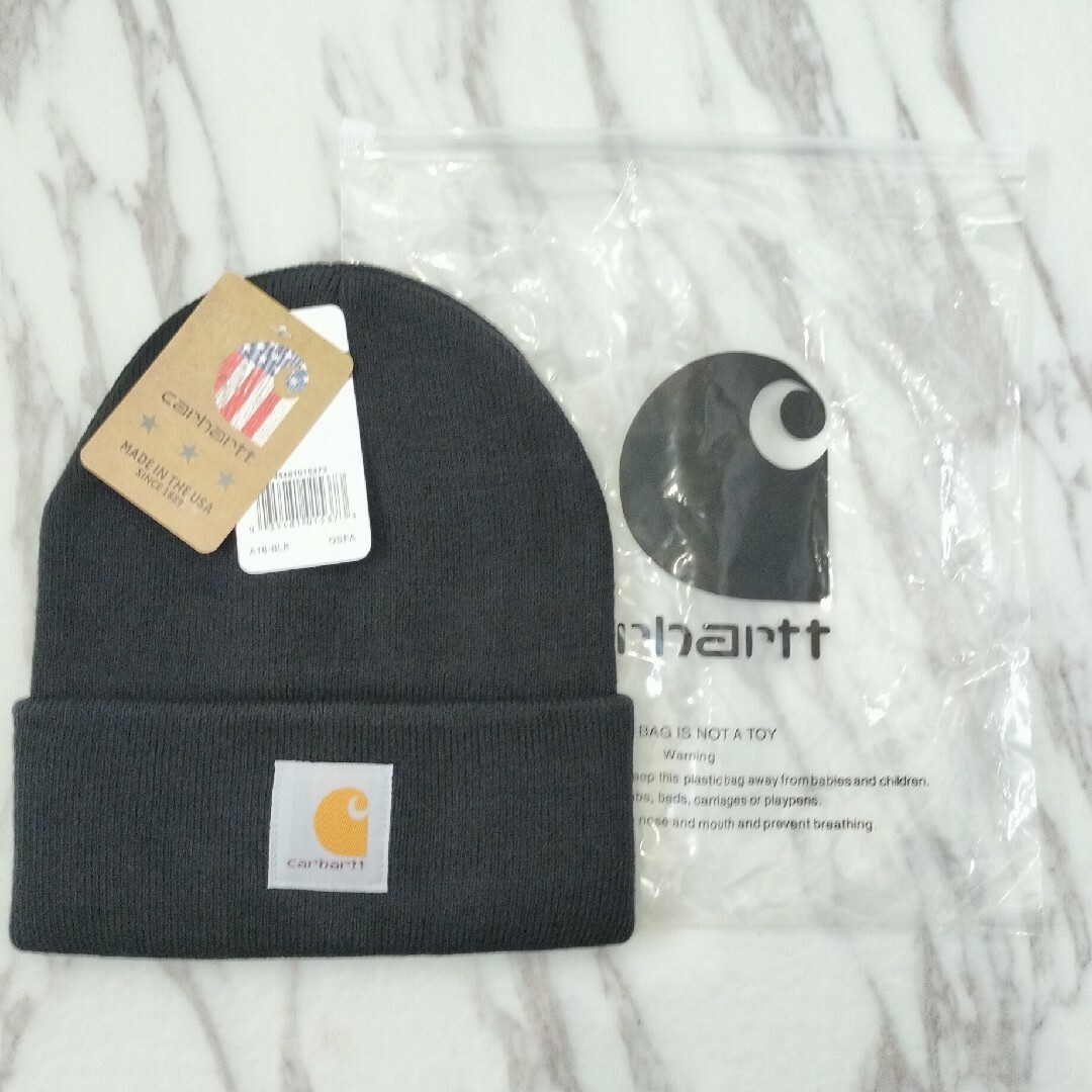 carhartt(カーハート)のhn Carhartt カーハート ニット帽 ニットキャップ ブラック 黒　② レディースの帽子(ニット帽/ビーニー)の商品写真