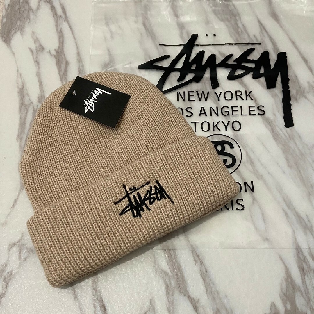 STUSSY(ステューシー)のFw Stussy ステューシー ニット帽 ② スノーボード 　 ベージュ レディースの帽子(ニット帽/ビーニー)の商品写真