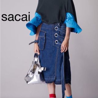 サカイ(sacai)のsacai デニムスカート レースアップ カットオフ ミモレ丈 インディゴ S(ロングスカート)