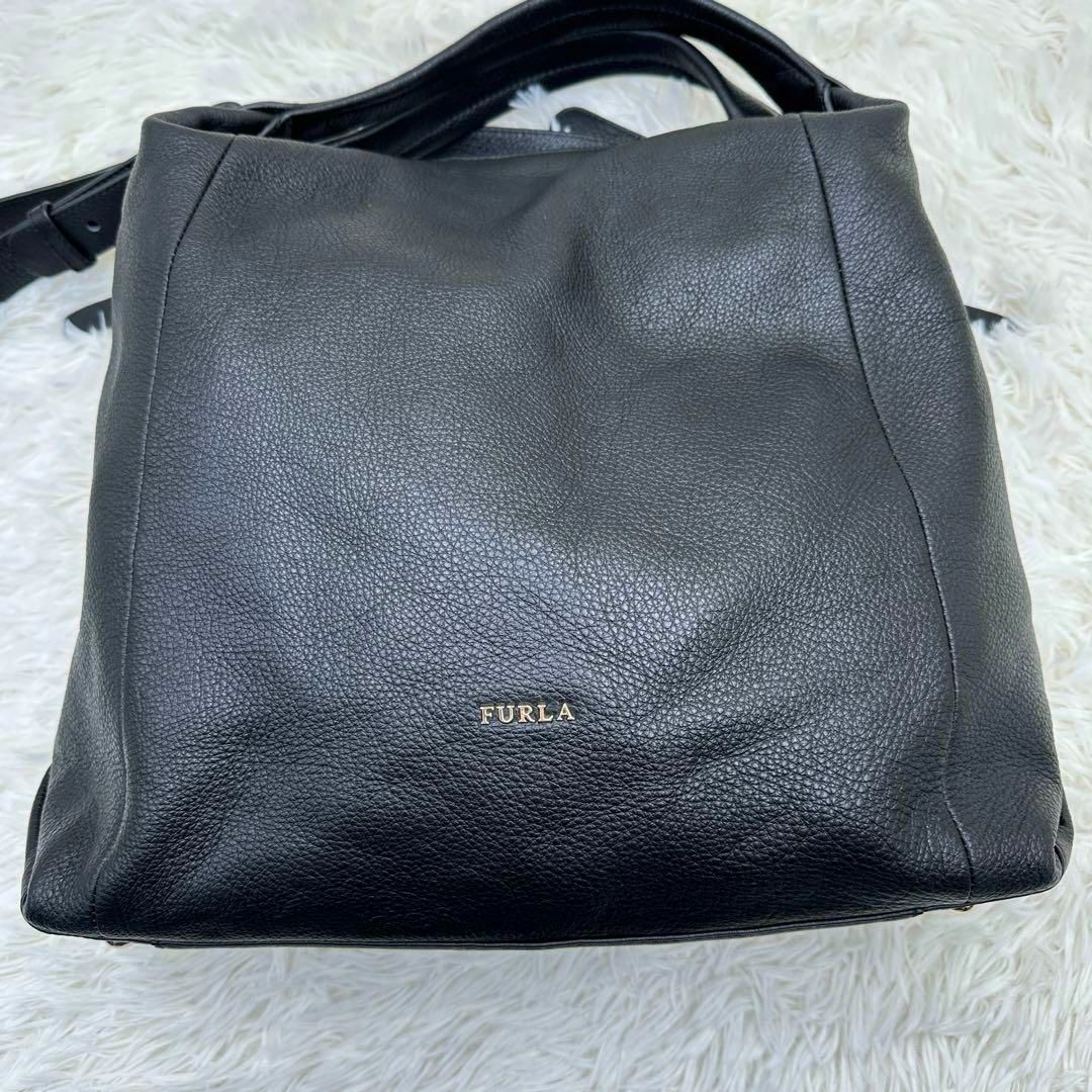 美品 FURLA ショルダーバッグ エリザベス 2WAY レザー 裏地総ロゴ 黒