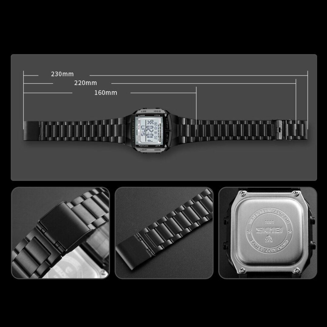30m防水ダイバーズウォッチ デジタル腕時計 ブラック黒ステンレス3603 メンズの時計(腕時計(デジタル))の商品写真