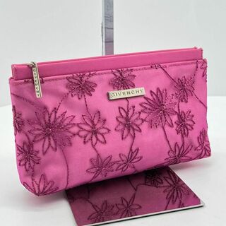 ジバンシィ(GIVENCHY)の極美品 ジバンシィ メッシュ メイクポーチ ピンク 花柄 刺繍 GIVENCHY(ポーチ)