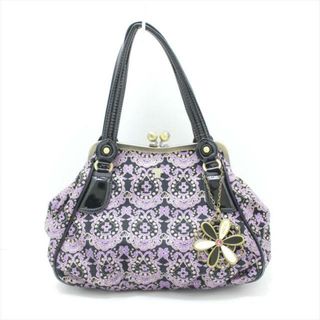 アナスイ(ANNA SUI)のANNA SUI(アナスイ) ハンドバッグ ガーデン パープル×黒×ゴールド ラメ/がま口 キャンバス×エナメル（レザー）(ハンドバッグ)