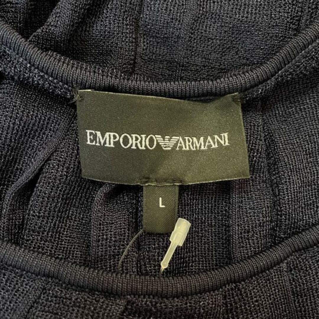 Emporio Armani(エンポリオアルマーニ)のEMPORIOARMANI(エンポリオアルマーニ) 半袖セーター サイズL レディース美品  - ダークネイビー プリーツ レディースのトップス(ニット/セーター)の商品写真
