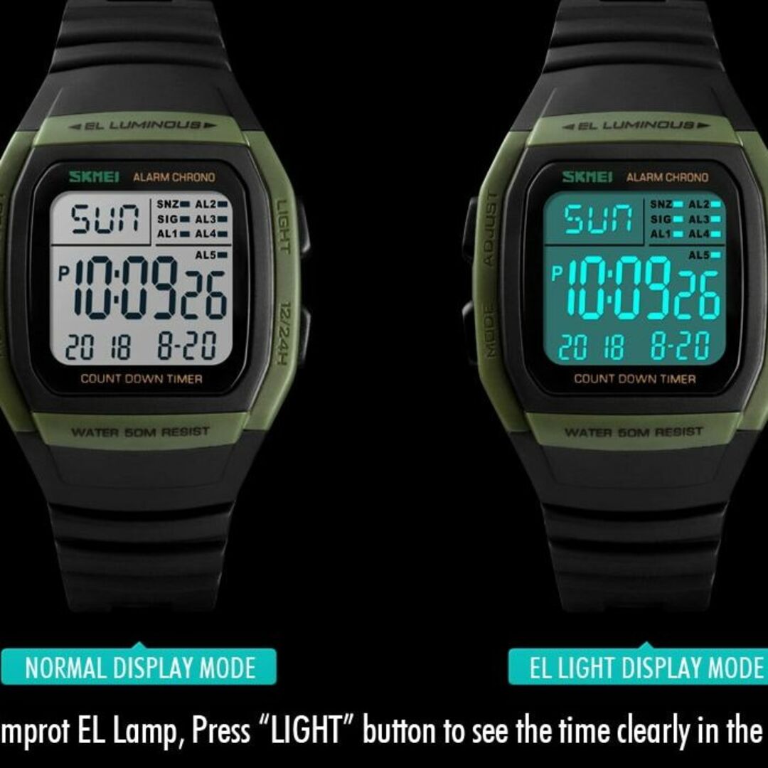 50m防水ダイバーズウォッチデジタル腕時計アーミーグリーンxブラック黒96AGH メンズの時計(腕時計(デジタル))の商品写真