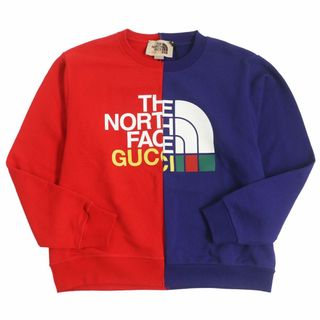 グッチ(Gucci)の未使用品 GUCCI グッチ THE NORTH FACE 2021年製 671500 コットン 日本2都市限定販売 ロゴプリント スウェット レッド ブルー XS イタリア製 正規品 メンズ(スウェット)