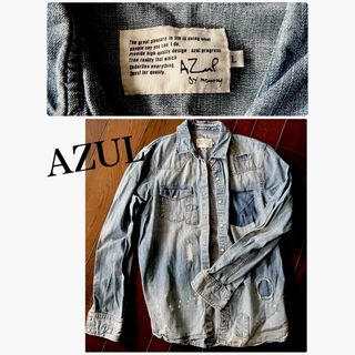 アズールバイマウジー(AZUL by moussy)のAZULデニムシャツ　サイズL ダメージ加工　新品(シャツ/ブラウス(長袖/七分))