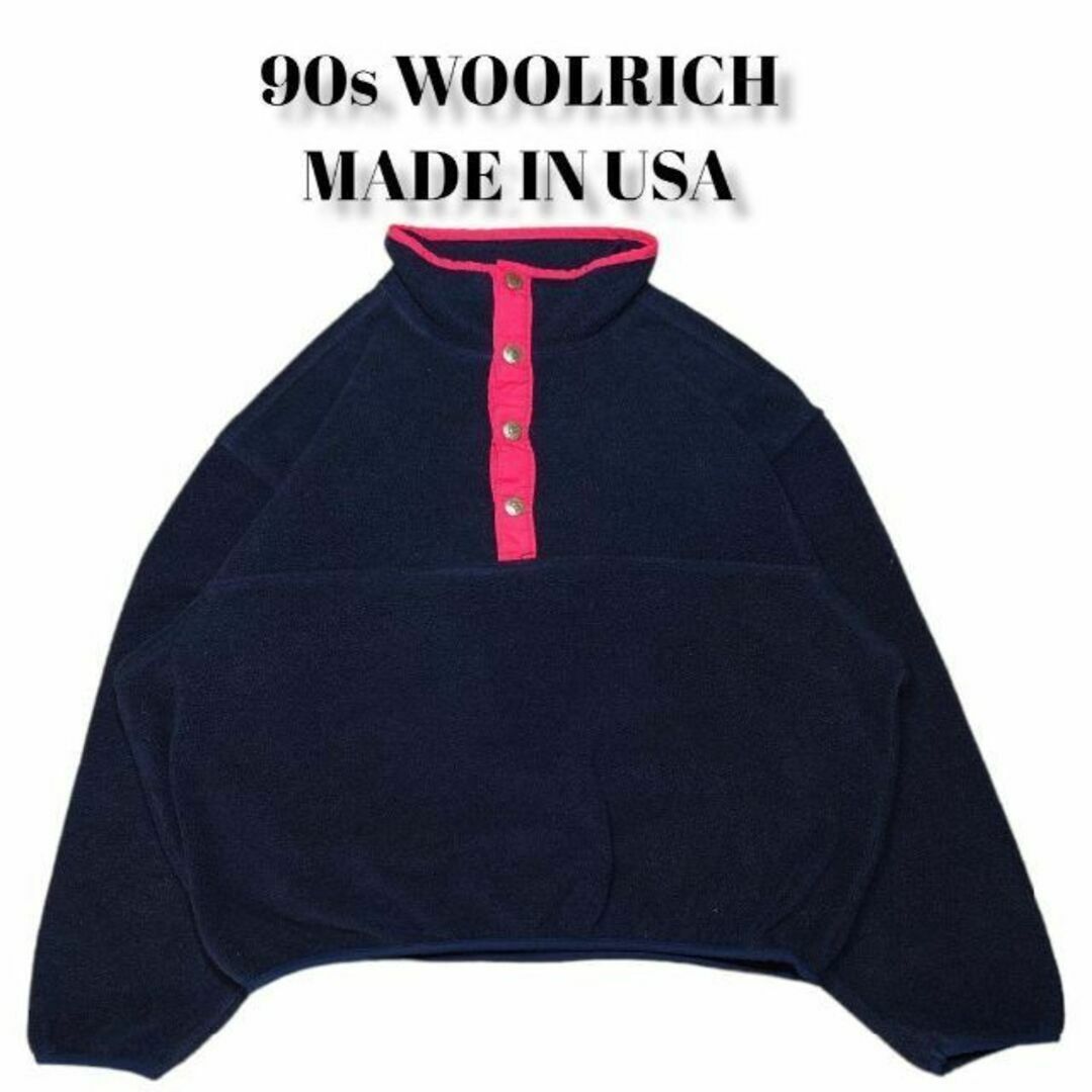 WOOLRICH(ウールリッチ)の90s wool richハーフスナップフリース古着ウールリッチUSA製 黒 メンズのジャケット/アウター(ブルゾン)の商品写真